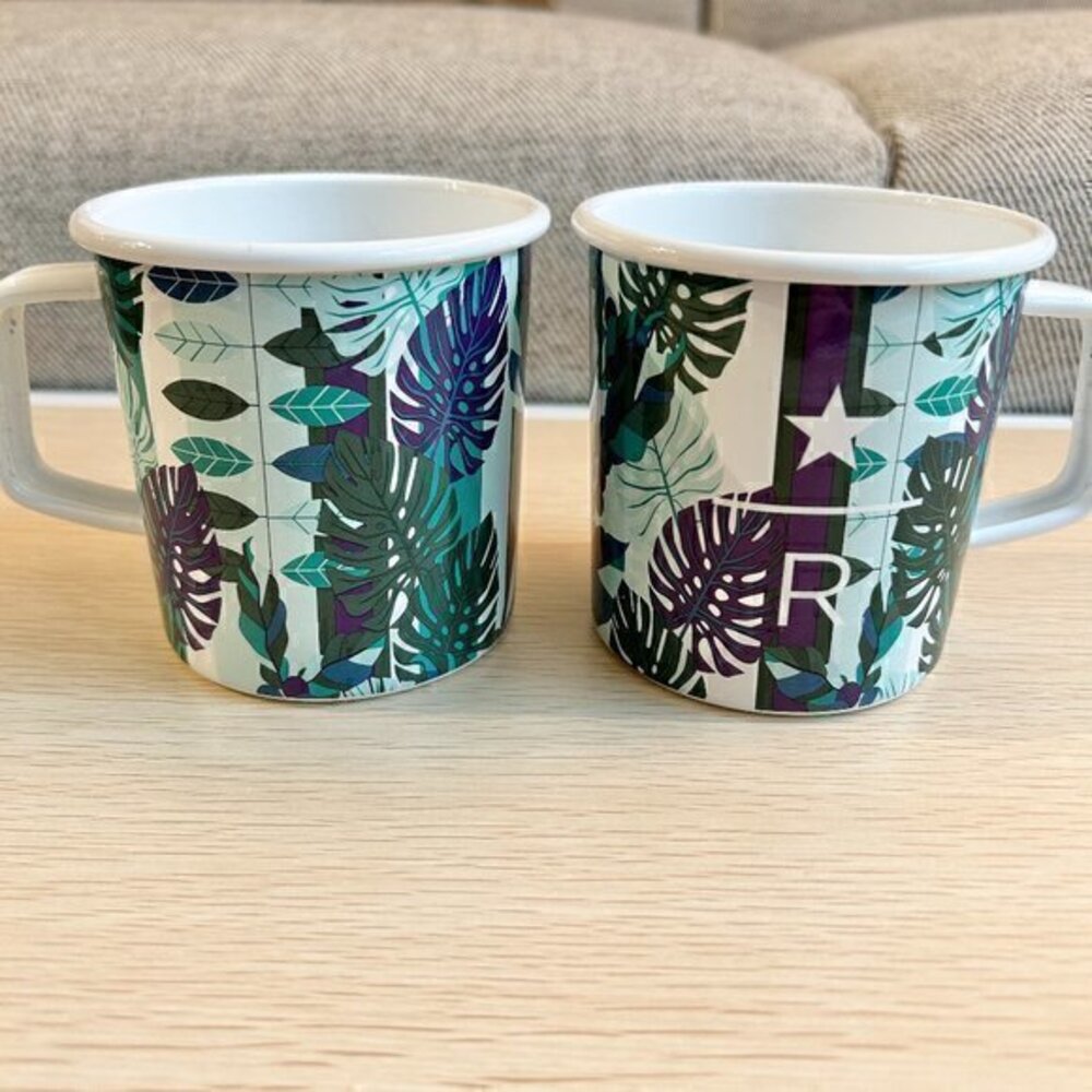 Starbucks Reserve Floral Monstera Print Coffee Mug Set of 2 NWT